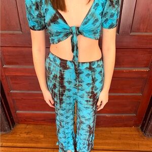 Blue and Brown Tie-Dye Two-Piece Set